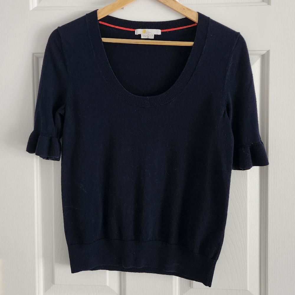 Boden Navy Blue Cotton Wool Cropped Short Sleeve Women's Sweater